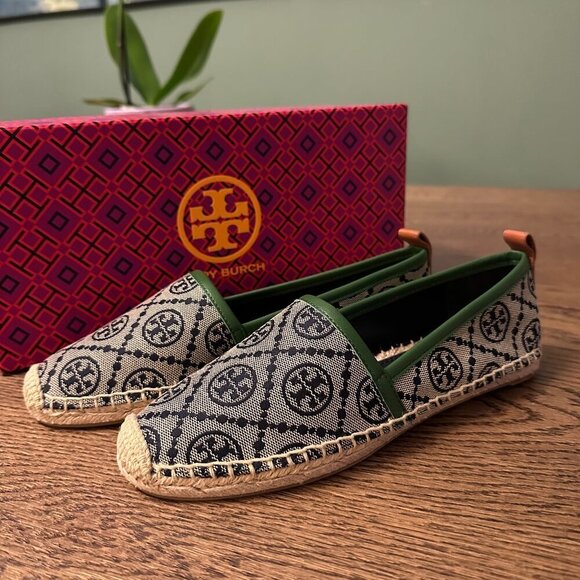 NEW!NWT! Tory Burch T Monogram Jacquard Espadrilles Women Navy Nappa Leather US6 - Picture 5 of 7